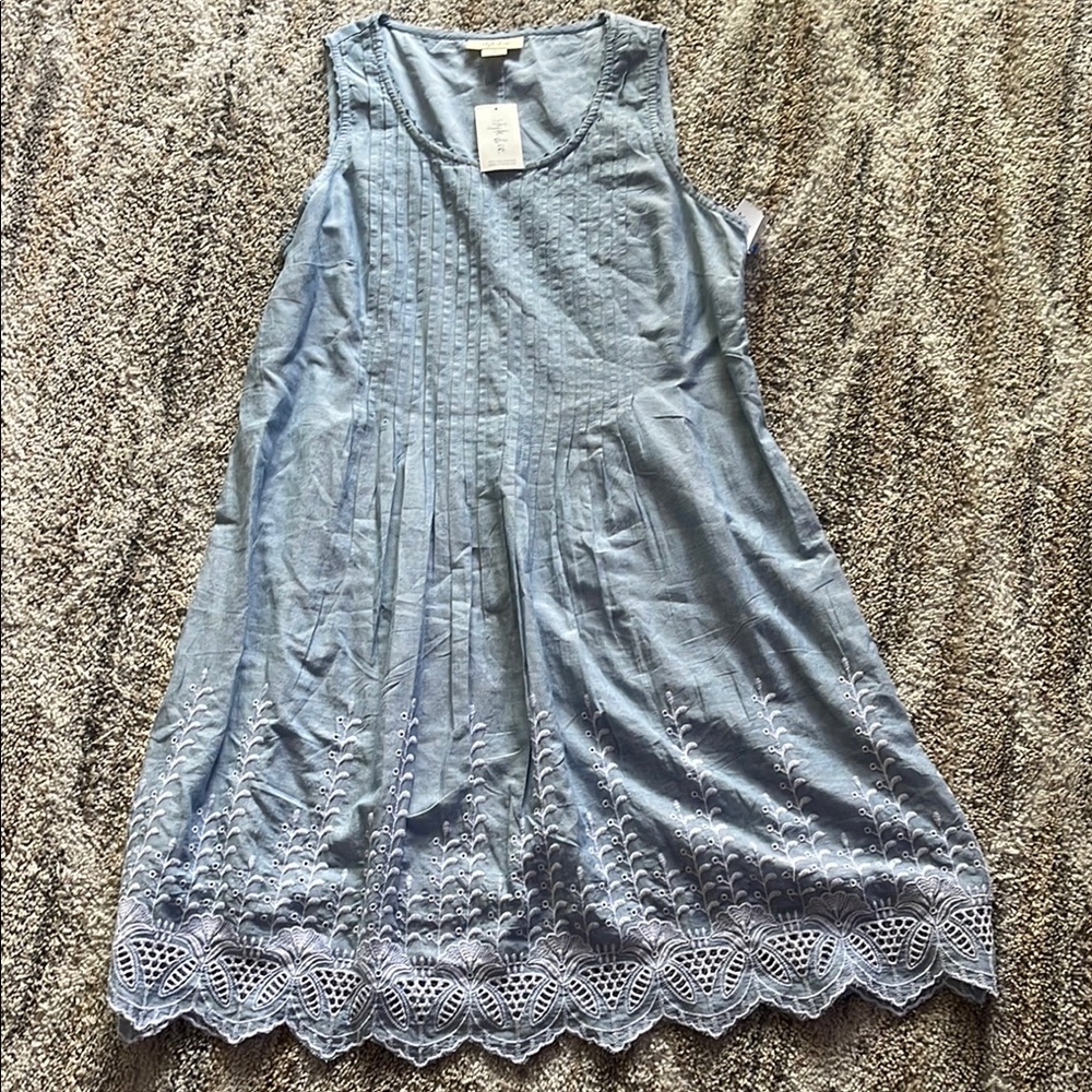 Blue Sleeveless denim a-Line Midi Sundress 100%cotton